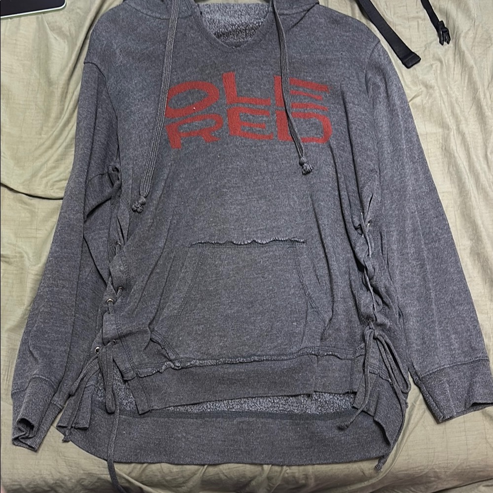 Gray and Red Graphic Hoodie